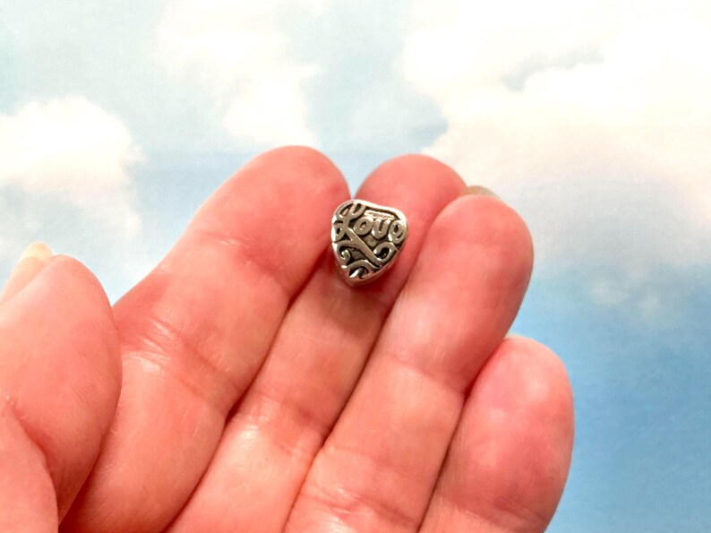 Silver Heart Charm Beads - Large Hole Beads - Metal European Beads - Bulk Love Beads - Bulk Clearance Beads - Bulk Heart Beads (SP12444) image 3