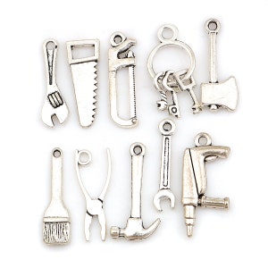 10pc Pkgs Tool Charms - Mixed Tool Charms - Carpenter Tool Charms - Builder Charms -  Tool Set Charms (SP0132884)