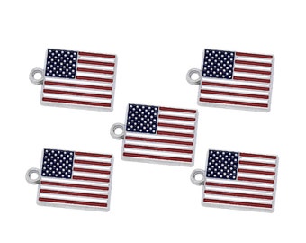 5pc Pkgs US Flag Charms - United States Flag Charms - Patriotic Charms - Bulk Flag Charms  - Bulk US Flag Charms - (SP14968)