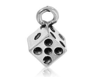Antique Silver Dice Charms, Casino Findings, DIY Jewelry Supplies, 11x11mm, (SP77323)