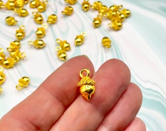 Gold Acorn Charms, Small Golden 3D Acorn Charms, Autumn Jewelry Making, 13x7.5mm, (SP733774)