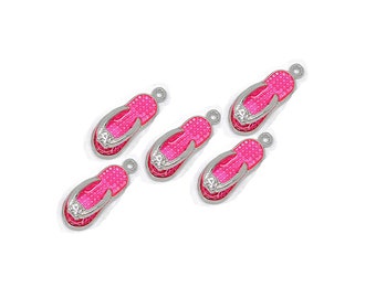 5pc Pkgs Pink Flip Flop Sandal Charm - Bulk Beach Shoe Charms - Bulk Tropical Charms - Bulk Charms - Sandal Charms (SP09464)