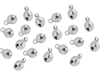 100pc Pkgs Tiny Jingle Bell Charms - Silver Plated - Bulk Jingle Bell Charms - Bulk Bell Charms - Christmas Charms (SP0093808)