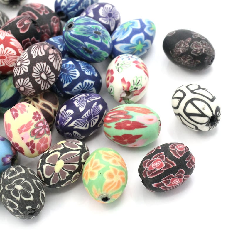 BULK 20pc Pkg Oval Polymer Clay Spacer Beads Random Pattern Etsy