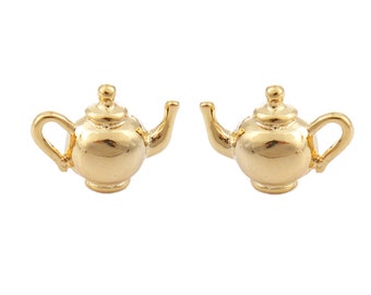 2pc Pkgs Gold 3D Teapot Charms, Small Drink Charms, 15x11mm, (SP0119962)