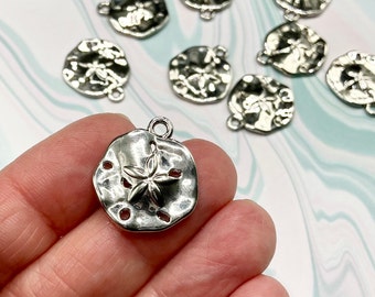 Silver Sand Dollar Charms, Light-weight Metal Silver Sand Dollar Charms, Silver Beach Charms, Ocean Charms, 21x18mm, (SP876823)