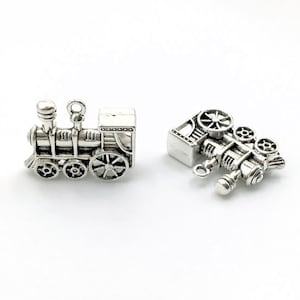 3D Train Charms, Locomotive Charms - Transportation Charms - Silver Train Pendant - Railroad Charms - Steam Engine Charms (SP0080029)