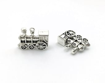 Silver 3D Train Charms, Locomotive Transportation Findings, Railroad, Steam Engine Charms, 28x21mm, (SP0080029)