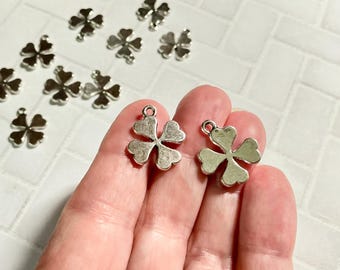 Silver Shamrock Charms, Irish Clover Charms, Four Leaf Clover Charms, 19x15mm, (SP05563)
