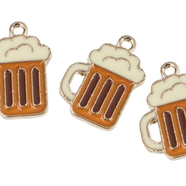 Gold Beer Mug Charms, Enamel Drink Charms, Gold Beer Charms, Frosty Mug Charm, 19x13mm, (SP0216770)