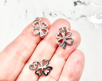 Silver Shamrock Charms with attached jump ring, Bulk Irish Charms, Clover Charm, 17x13mm, (SPQ34211P)