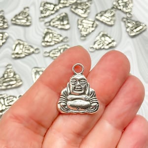 Silver Yoga Charms - Silver Buddha Charms - Cute Zen Charms - Mediation Charms - Laughing Buddha Charm - Spiritual Charms (SP04453S)