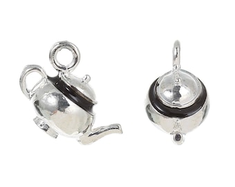 2pc Pkgs Silver Plated Tea Pot Charms, Coffee Pot Charms, Drink Charms, 21x9mm, (SP09512)