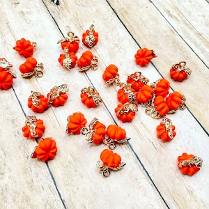 Small Orange Pumpkin Charms, Metal Halloween Pumpkin Charms, Thanksgiving Jewelry Findings, 12x12mm, (SPJ295PA)