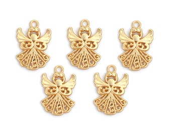 Light Matt Gold Angel Charms, Metal Religious Charms, 20x14mm, (SP0104058)