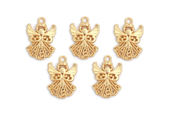 Light Matt Gold Angel Charms, Metal Religious Charms, 20x14mm, (SP0104058)