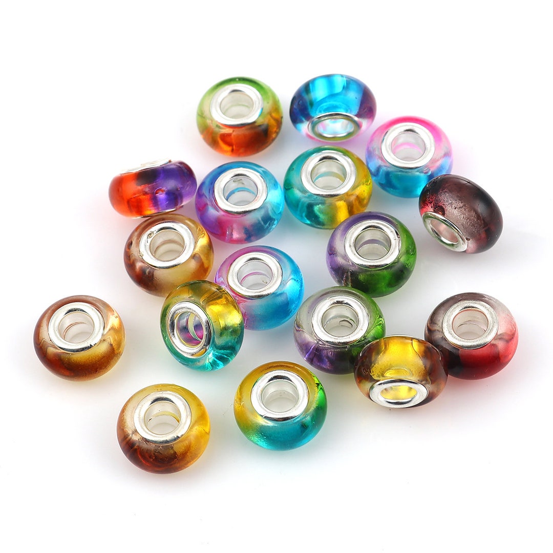 10pc Pkg Large Hole Beads Mixed Random Colored Beads Etsy