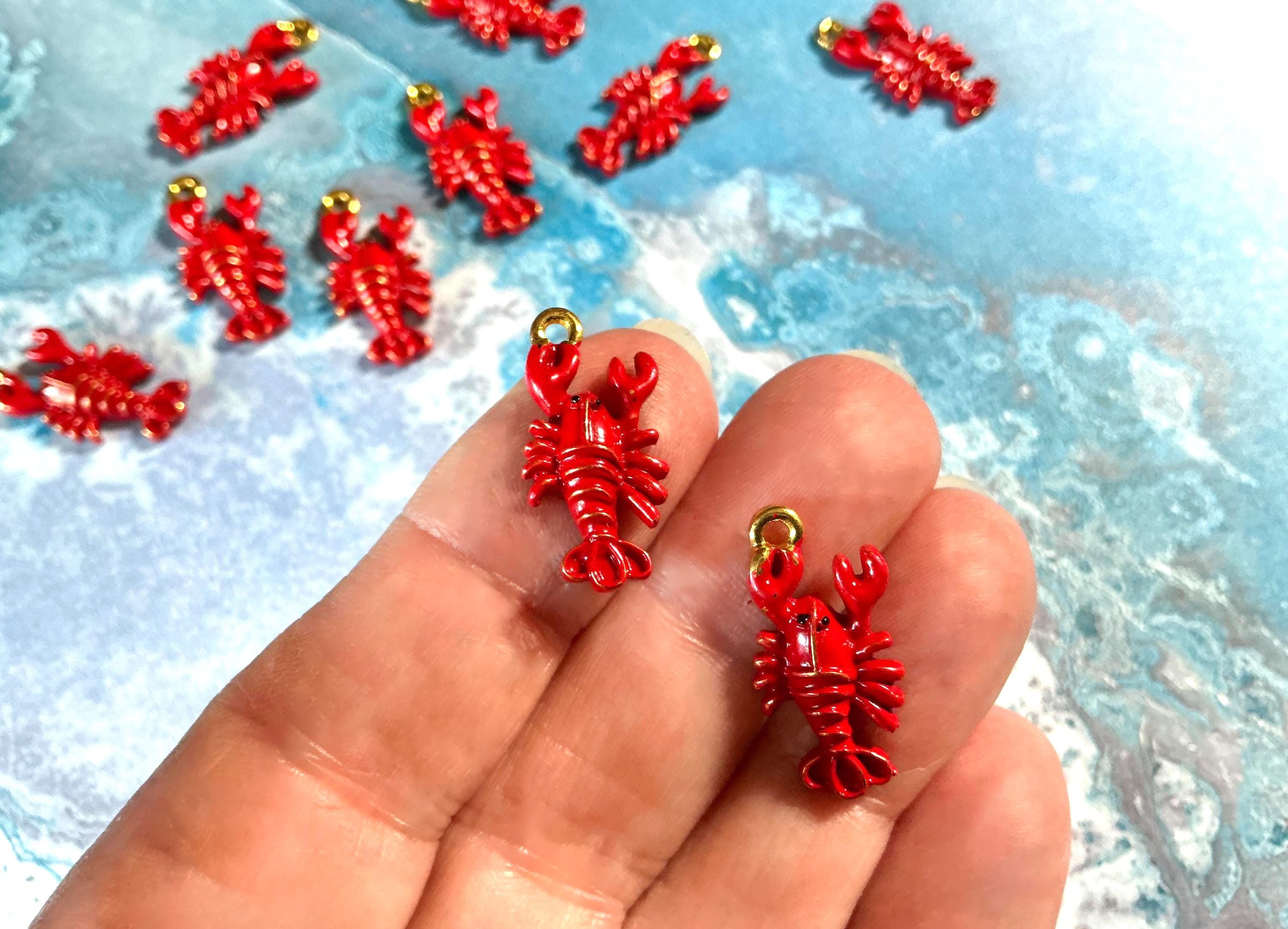 Red Lobster Charms with Gold Loop - Metal Charm - Beach Charms - Ocean Charms - Tropical Charms - Vacation Charms - Seafood Charm (SP941824)