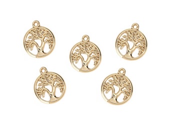 5pc Pkgs Small Round Gold Tree Charms, Tree of Life Charms, 19x16mm, (SP0117628)