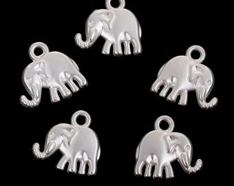 Elephant Charms, Matt Silver Elephant Charms, Silver Animal Charms, Elephant Charms 13x13mm, (SP0104080)
