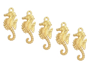 Gold Plated Seahorse Charms, Bulk Seahorse Charms, Beach Charms, 29x12.5mm, (SP0142793Q)