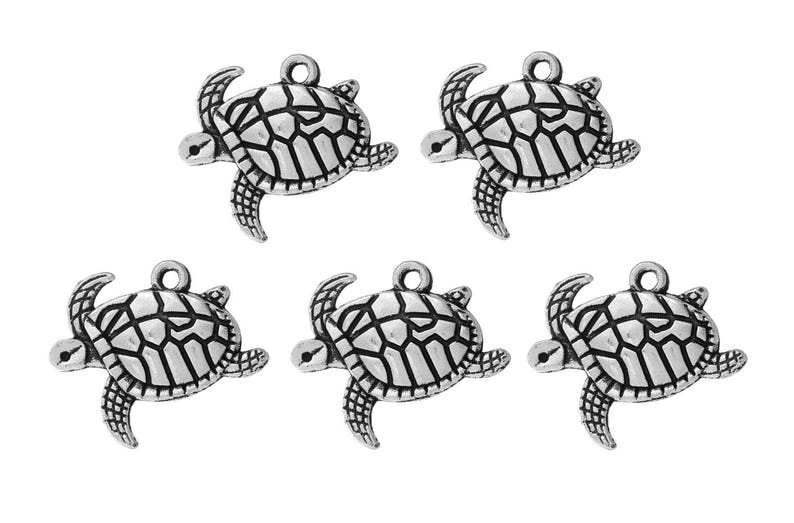 5PCS Antique Silver Large Sea Turtle Charm Pendant for Necklace Jewelry Findings