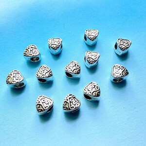 Silver Heart Charm Beads - Large Hole Beads - Metal European Beads - Bulk Love Beads - Bulk Clearance Beads - Bulk Heart Beads (SP12444) image 1