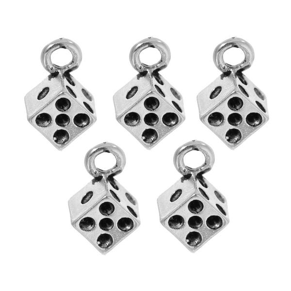 10pc or 20pc Pkgs Dice Charms - Silver Dice Charms  -  Casino Charms - Game Charms - Bulk Dice Charms - Gambling Charms (SP77323)