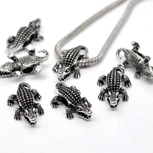 5pc Pkgs Alligator Charm Beads - Large Hole Beads - Bulk Alligator Beads - Crocodile Charms - Gator Charms - Tropical Charms  (SP14850)