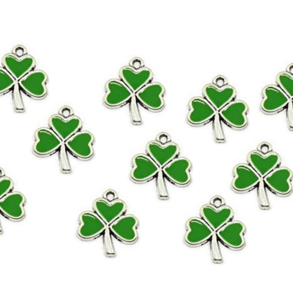 10pc Pkgs Shamrock Charms - Bulk Irish Charm - Green Shamrock Charm - Bulk Shamrock Charms - Shamrock Clover Charm (SPN03811)