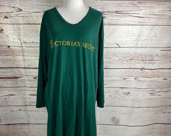 Vintage 90s Victoria's Secret Sleep Pajama Shirt Nightgown Sz M Green *READ