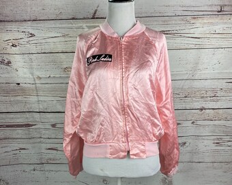 VTG Grease Pink Ladies Bomber Jacket Sz S Satin Rizzo Sandy Halloween Costume