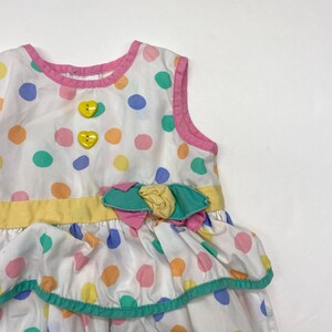 Vintage 80s Watercolor Rainbow Dots Romper 6 Months Baby Girls Ruffle Sunsuit image 2