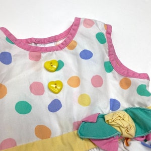 Vintage 80s Watercolor Rainbow Dots Romper 6 Months Baby Girls Ruffle Sunsuit image 3