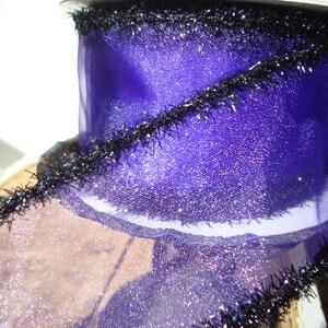 10 YARD ROLL FARASILK Premium Designer Luxury Sheer Purple Wired Ribbon with Black Sparkle Edges-Halloween-Wreath-Bows-Ribbon Sale 2024 image 3