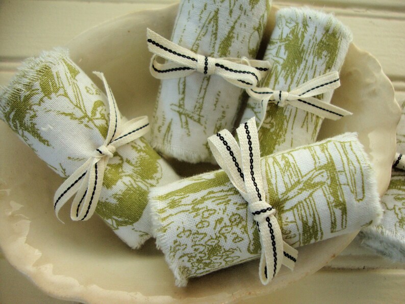 1 14 Yard Vintage French Farmhouse Moss Green and White Toile Hand-Frayed Ribbon Trim