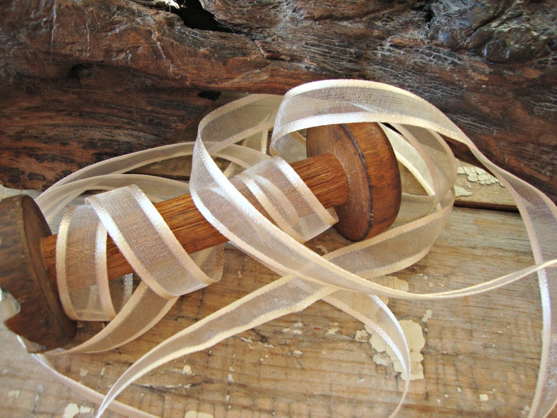 2 Yards Soft Peach Sheer Stripe Edge Ribbon