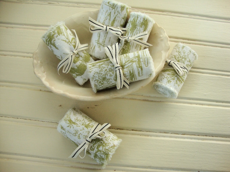 1 14 Yard Vintage French Farmhouse Moss Green and White Toile Hand-Frayed Ribbon Trim