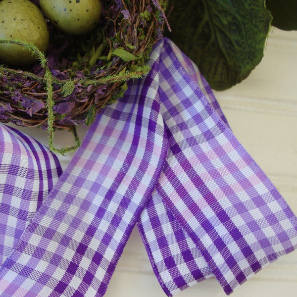 Lavender-Dark Purple-Pink and White Spring Plaid Wired Ribbon