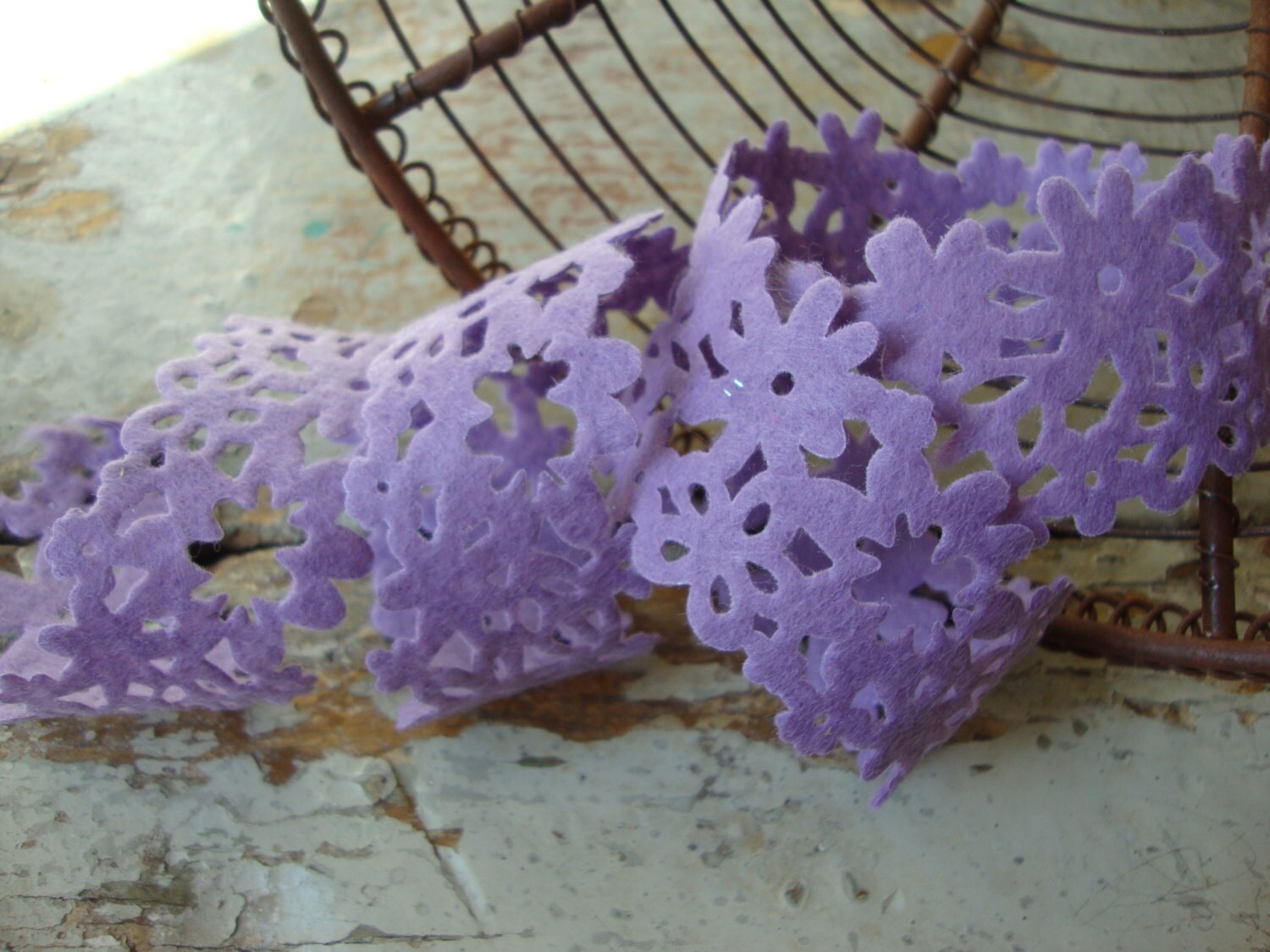 Lavender Felt Cutout Flower Ribbon with Bits of Clear Tinsel Etsy