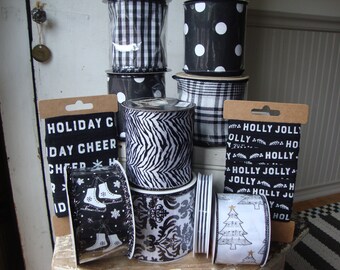 SALE-Extra Large Lot of DESIGNER CHRISTMAS Rolls of Ribbon-D. Stevens-Primitives by Kathy-Black and White Christmas Ribbon-Christmas 2023