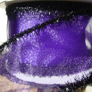 10 YARD ROLL FARASILK Premium Designer Luxury Sheer Purple Wired Ribbon with Black Sparkle Edges-Halloween-Wreath-Bows-Ribbon Sale 2024 image 1