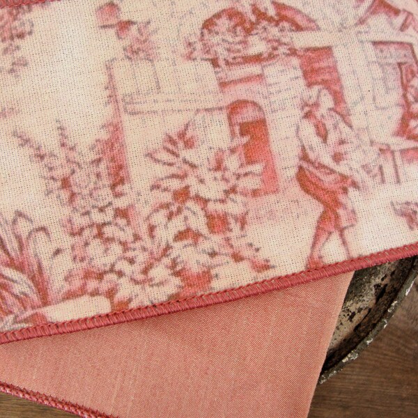 10 YARD ROLL - 4 Inch -D. Stevens Reversible Decorator-Weight Canvas Rouge Blush French Toile Wired Ribbon with Iridescent Blush Dupioni