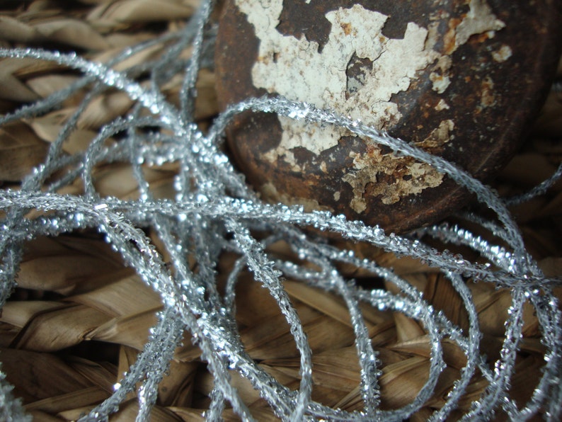 2 Yards Silver Glitter Tinsel Ribbon Twine Etsy