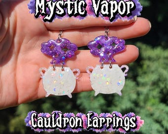 Pastellfarbene Gothic-Kessel-Ohrringe | Holografischer Glitzer-Hexenschmuck | Gruselig-süße Zaubertrank-Wolken-Ohrhänger | Kawaii Halloween | Hypoallergen