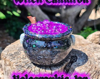 Custom Holographic Witch Cauldron Trinket Box Chunky Glitter Resin Stash Jar Spooky Season Halloween Decor Whimsigoth Goth Aesthetic