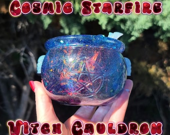 Cosmic Starfire Witch Cauldron | Celestial Resin Trinket Box | Iridescent Nebula Decor I Spooky Cute Stash Box | Whimsigoth Art