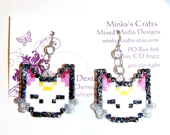 Moon Warrior Earrings - Purple and White Cat