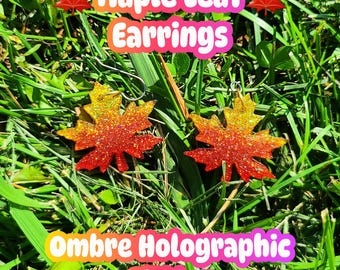 Maple Leaf Ombre Holographic Glitter Resin Earrings