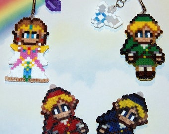 The Legend of Zelda Keychains with Charm, Original Link, Princess Zelda, Fire Link, Water Link, Navi, Rupee